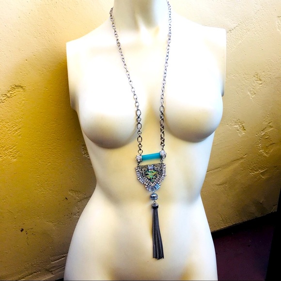 Neiman Marcus Jewelry - Necklace pewter silver mother of pearl art deco